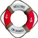 MorroMorn Lifebuoy Wall Hanging Decor - Welcome Aboard Mediterranean Style Home Decoration Hemp Rope (Red, 20")