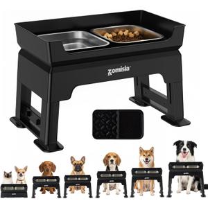 3-in-1 Raised Dog Bowl - 6 Height Adjustable Elevated Dog Bowls Stand, Double Deck Design Mess Proof, Feeding Station with 2 Stainless Steel Bowls & Licking Plate for Small Medium Large Pets (54oz Water Bowl & 54oz Food Bowl)
