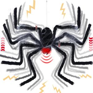 yosager Halloween Decor Electric Dropping Spider Upgrade 47in (Stretched Legs), Voice Activated Moving Hanging Spider with Red Eye & Spooky Sound, Large Scary Prop House Door Wall Window Yard Patio