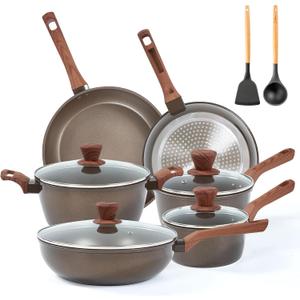 12Pcs Pots and Pans Set, Nonstick Cookware Sets, Non Stick Pots and Pan Set with Frying Pans, Saucepans, Steamer Silicone Shovel Spoon