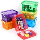 Bornerwhite 6 Pack Colorful Plastic Storage Bins with Lids 4 Quart Small Storage Boxes with Latching Lids Handle Stackable Clear Colored Storage Organizer Bins for Toy Craft Classroom