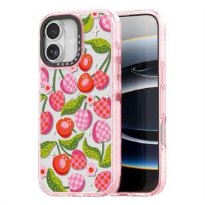 for iPhone 17 Case Cute - Durable Shockproof 6.6 ft Drop Impact Phone Case - Funny Plaid Cherry Design (6.3") Glitter Pink
