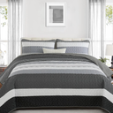 Dinjoy Black White Boho Quilt Set Queen,Dark Grey Striped Bedspreads Queen Size 3 Pieces Quilts Mens Bedding Sets Lightweight Coverlet Set with 2 Pillowcases Farmhouse for Fall Winter,  Only Blanket