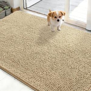 Dog Door Mat for Muddy Paws 48x30, Absorbs Moisture and Dirt, Absorbent Non-Slip Washable Doormat, Quick Dry Chenille Mud Mat for Dogs, Entry Indoor Entryway Carpet for Inside Floor, Beige, Size 24*66 inch