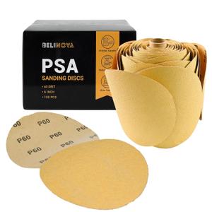 100PCS 6 inch PSA Sanding Discs 60 Grit Self Adhesive Sticky-Back Sandpaper for DA Sander Orbital Sander Aluminum Oxide Sanding Disc Roll for Woodworking Metal Finishing