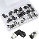 24 PCS Pneumatic Straight Plastic Connectors, 1/8inch NPT Thread 1/4inch Tube OD Pneumatic Elbow and Straight Combination Connect Fittings