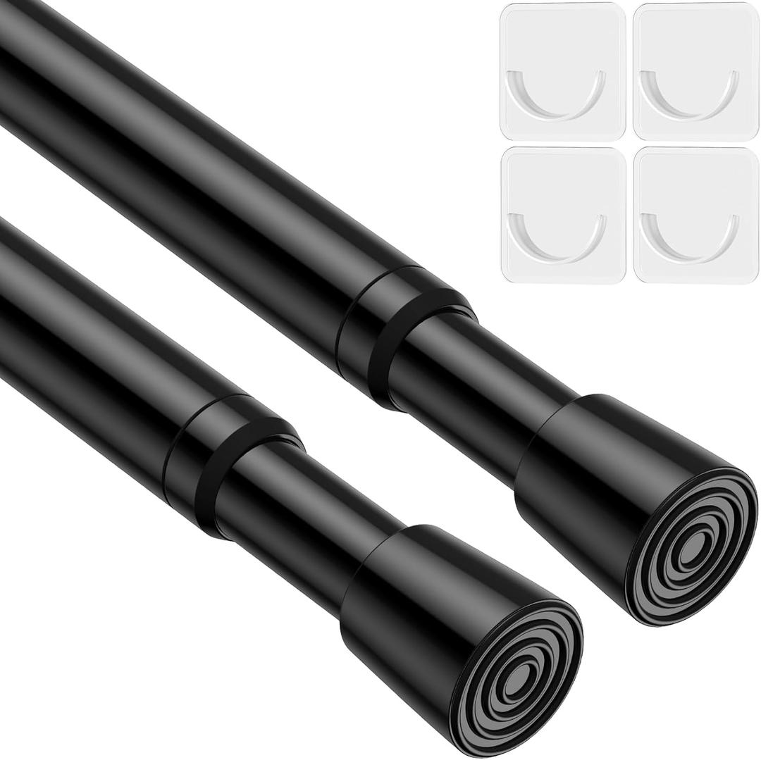 2 Pack Spring Tension Curtain Rod for Windows 26 to 39 inch Black Small Tension Rod Adjustable Spring Curtain Rods No Drilling Short Tension Rod for Kitchen, Closet, Bathroom, Bookshelf