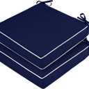 Waterproof Outdoor Chair Cushions Set of 2, Square Outdoor Seat Cushions with Ties and Removable Covers, 19 x 19 Outdoor Cushions for Patio Furniture with Portable Handle(Navy/White) (19x19x3, Navy/White Piping)
