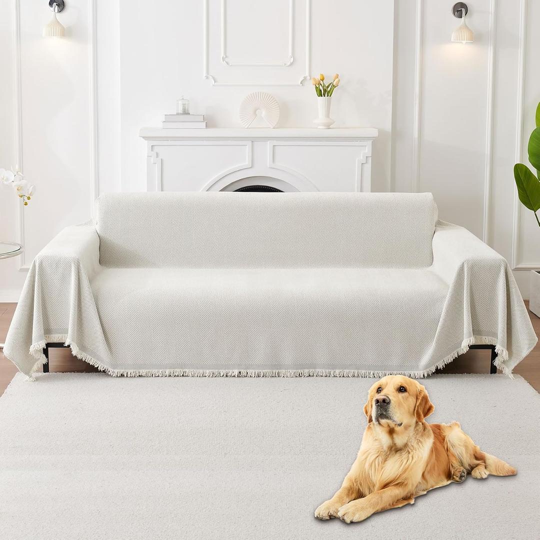 HAOMAIJIA Non Slip Couch Cover Sofa Covers for 2 Cushion Couch Washable sectional Couch Covers for Dogs pet Furniture Protector Couch Cover Blanket for Living Room (Off White, 71"x102")