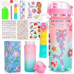 Decorate Your Own Water Bottle Kits for Girls, Christmas Gifts for 5 6 7 8 Years Old Girls, Birthday Gifts for Little Girls, Mermaid Toys for Girls, Mermaid Painting Gifts for Girls