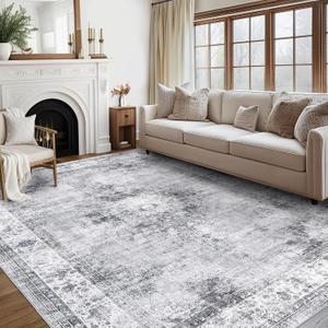GarveeHome Vintage Area Rug 8x10 - Large Machine Washable Low Pile Carpet for Living Room, Bedroom, Dining Room - Soft Distressed Non-Slip Oriental Throw for Home Office Entryway, Grey