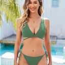 ZAFUL Bikini Sets for Women Push Up Ribbed V Neck High Cut 2 Piece Swimsuits Wrap Criss Cross Bathing Suits (Green, S)