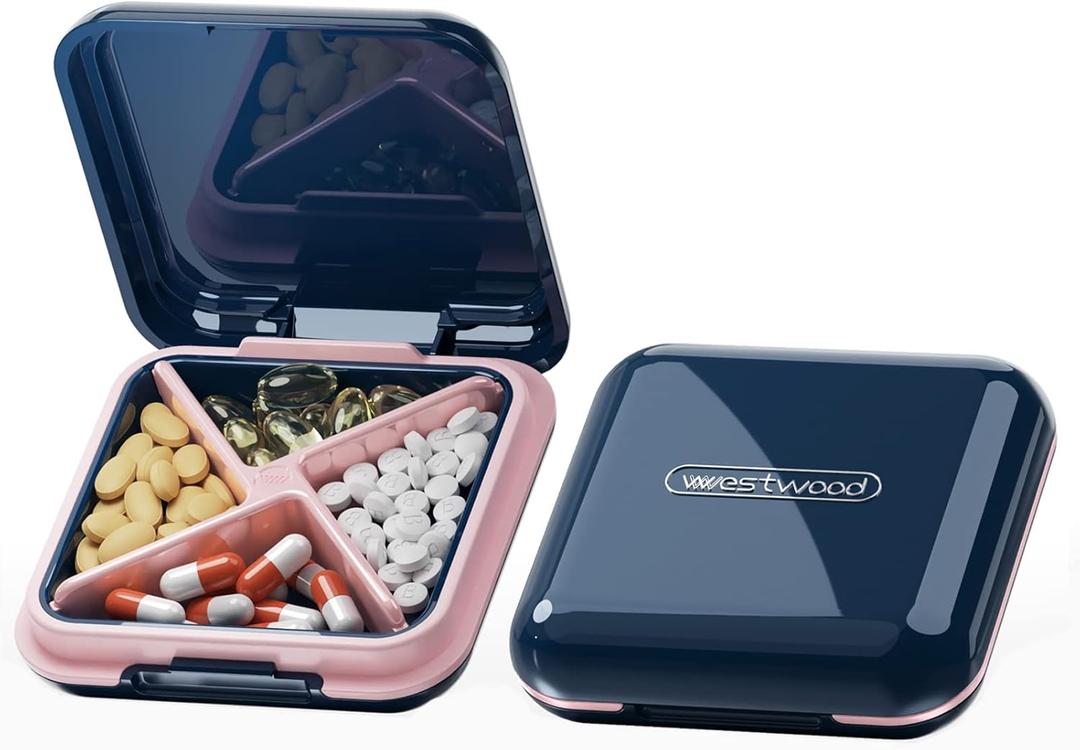 DUBSTAR Small Pill Box,Pill Case,Pill Organizer,Travel Portable Pocket Pill Box Medicine Organizer,Daily Pill Container for Purses Compact Travel Medicine Holder for Vitamins Medication Blue