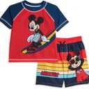 Disney Mickey Mouse Surfboard UPF 50+ Rash Guard Shirt & Swim Trunks Outfit Set Infant to Big Kid, Size: 10-12
