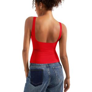 SUUKSESS Women Padded Open Back Boat Neck Tank Tops Double Lined Basic Shirts (Large, Red)
