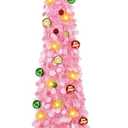 MACTING Whimsical Christmas Tree with Ball String Lights 5FT Pink Pop Up Curved Tree with 15 Ball Lights & Hanging Ornaments Collapsible Tinsel Tree for Apartment Porch Indoor Outdoor Xmas Decor
