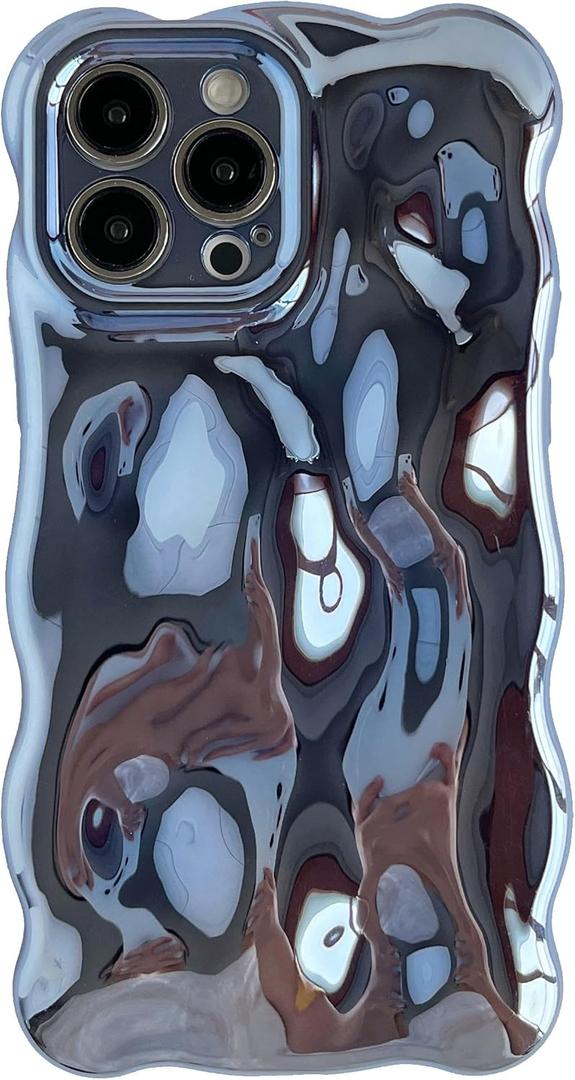 Caseative for iPhone 13 Pro Max Case, Water Ripple Wave Meteorite Bubble Chrome Plating Electroplated Candy Phone Case (Eletro Blue)