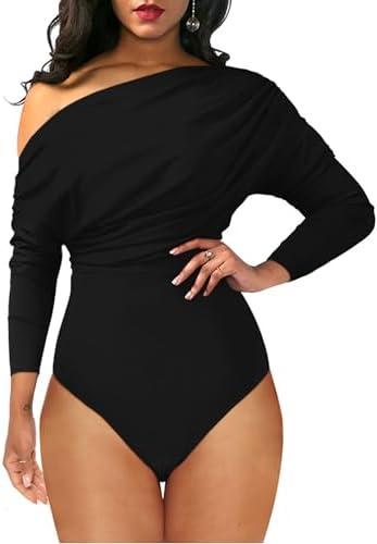 YMDUCH Women's Sexy Long Sleeve Off Shoulder Backless One Piece Bodysuit Top.L
