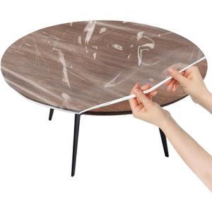 Klmnop Clear Round Fitted Vinyl Tablecloth, Fits 48 Inch Round Table, Elastic Edged Plastic Tablecloth, Waterproof Oil-Proof Table Cover(Clear)