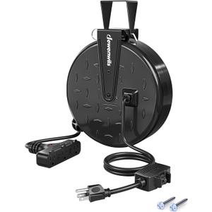 DEWENWILS 30 Ft Retractable Extension Cord Reel, Ceiling/Wall Mount 16/3 Gauge SJTW Power Cord with 3 Electrical Outlets Pigtail for Garage and Shop, 10 Amp Circuit Breaker, Metal Plate, UL Listed