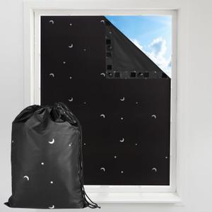 Goabroa Portable Blackout Curtains, (78x51.2 in) Adjustable Temporary Blackout Curtains with Suction Cups, Polyester Temporary Window Blind for Bedroom, Nursery or Dorm - Moon & Stars Pattern  