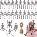 24 Pcs mini skeleton halloween decoration With hemp rope6small plastic posable halloween tiny skeleton figurines decor for Halloween Indoor Outdoor Graveyard Decor Haunted House Party Favors (Distressed Color-24pcs)