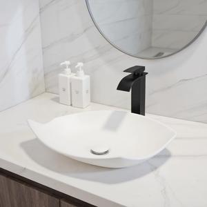 22x14 Inch White Stone ResinBathroom Vessel Sink with Art Faucet and Drain, Rectangle Bathroom Sink Above Counter, Modern White Vessel Sink for Bathroom Vanity