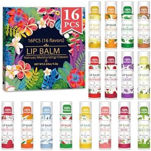 VISRIE 16 Pack Lip Balm, Natural Lip Balm Bulk with Vitamin E and Coconut Oil, Bulk Moisturizing Lip Balms for Dry Lips-16 Flavors
