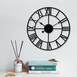 Large Wall Clock 32 Inch Black Roman Numerals Metal Clock Battery Operated Silent Non-Ticking Decor Clock Modern Round Oversize Wall Clocks for Home, Hotel, Office, Bedroom (Black, 32inch)
