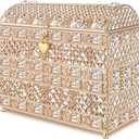 Nitial Crystal Wedding Card Box with Heart Lock 11in Wedding Money Box Treasure Chest Gold Bead Card Receiving Memory Storage for Reception Brithday Graduation Baby Shower Party Decor(Exquisite Style)