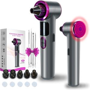 Blackhead Remover Vacuum with Heating, Blackhead Extractor 3 Adjustable Suction Levels 9 Modes, Pore Vacuum Blackhead Suction Remover, Comedone Extractor Kit for Deep Pore Cleaning - Purple