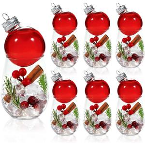 6 Set Christmas Ornament Drink Balls, Christmas Plastic Balls Cups and Stemless Wine Glass Festive DIY Ornament Drink Clear Fillable Ornaments for Xmas Tree Party Drinkware with a Mini Funnel