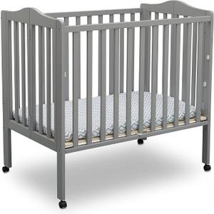 Delta Children Folding Portable Mini Baby Crib with 1.5-inch Mattress - Greenguard Gold Certified, Grey, 39"L x 25"W x 38"H