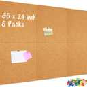 DOLLAR BOSS Cork Board Tiles, 6 Packs 12" x 12" 1/2" Thick Cork Bulletin Board Self Adhesive Corkboards for Walls with 60 Pushpins for Home Office Kitchen School Decor Display