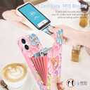 for iPhone 16 Plus Wallet Case with Card Holder, Cute 3D Oil Painting Floral Crossbody Case with Kickstand [Screen Protector+Camera Lens Protector] Flip Cover for iPhone 16 Plus, Rose Gold