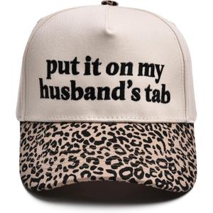 Funny Trucker Hats Women Men,Adjustable Cotton Trendy Cute Vintage Hat, Put It on My Husband's Tab - Leopard/Beige