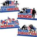 4pcs Memorial Day Decorations Table Wooden Centerpiece Happy Memorial Day Table Decorations Remember and Honor Tabletop Tiered Tray Decor for Patriotic Themed Party Decor Supplies