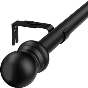 HOSKO Black Curtain Rod, 1-Inch Window Curtain Rods Set - Curtain Rods for Windows 30-84 Inches - Including Three Mounting Brackets