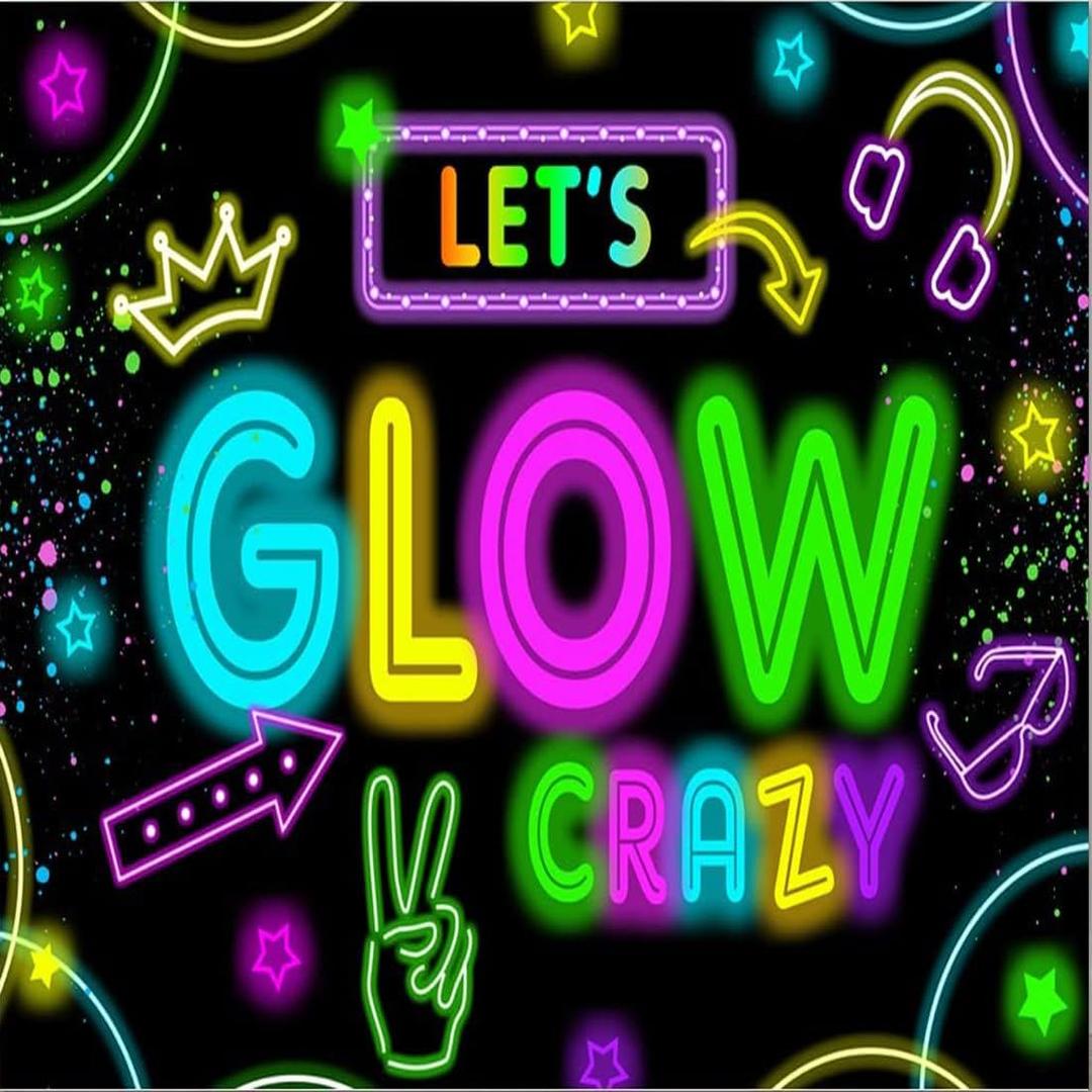 Neon Glow Party Decorations Supplies Backdrop 10x10ft Glow in The Dark Lets Glow Banner Photography Background Birthday Sleppover Graffiti Splash Paint Black Light Kids Photo Booth