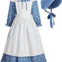 ReliBeauty Pioneer Girl Dress Colonial Prairie Costume (6-7(130), Blue)