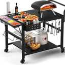Leteuke Pizza Oven Table, Grill Cart Table for Blackstone Griddle, Outdoor Pizza Oven Stand Fits Ninja, Cuisinart, Gozney, Solo Stove, BBQ Prep Tables Station with Seasoning Tray, 47"x27.5"x30"