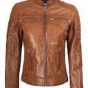 Blingsoul Cafe Racer Leather Jacket Womens - Real Lambskin Leather Jackets for Women, Medium