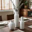 Rustic Farmhouse Vase Set of 3 - Ceramic Decorative Flowers Vases Home Decor - Pampas Grass Dried Fresh Flowers - for Centerpiece, Table, Mantel Entryway, Kitchen, Bedroom (White)