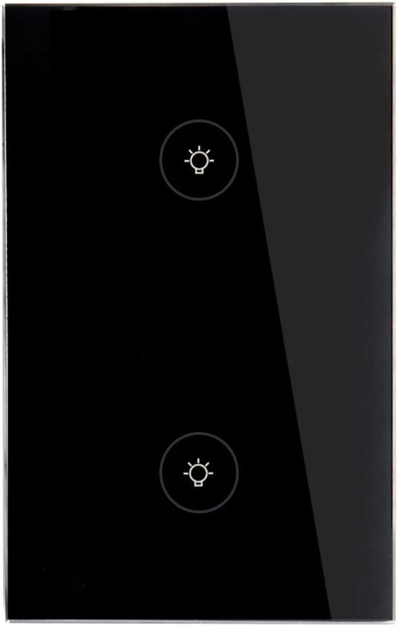 WiFi Smart Wall Touch Light Switch Glass Panel Wireless Remote Control by Mobile APP Anywhere Compatible with Alexa,Timing Function No Hub Required (Wall Switch 2 Gang)