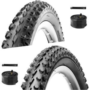 WHEELO Mountain Bike Tires Set: 2-Pack 26x2.1 Inch Folding Replacement Bicycle Tires and Pair Schrader Valve Inner Tubes with Tire Levers for MTB Off-Road Bike