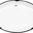 Red Co. Enamelware Metal Classic 13 Serving Oval Tray Platter, Distressed White/Black Rim