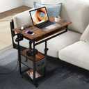 GCCSJ C Desk on Wheels, Height Adjustable Overbed Desk with Charging Station, Couch with Cup Holder, Hook, Drawers, C Shaped End Table for Couch, Over Bed, Living Room