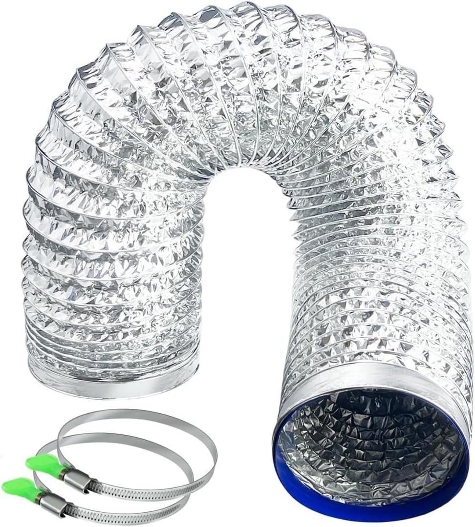 Dryer Vent Hose 4 Inch - Flexible Fire-Resistant Aluminum Duct with Stainless Steel Clamps for Tight Spaces, Dryers, Bathrooms, Workshops, Grill room & Grow Tents, Size: 3 ft