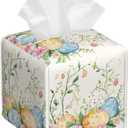 Easter Eggs Tissue Box Cover Spring Botanical Flowers Square Leather Tissue Holder Decorative Facial Tissue Cube Paper Cover Case Organizer for Bathroom Night Stands Desk Tabletop Living Room Home