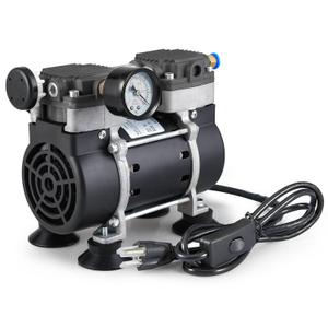 Vacuum Pump 50 L/Min with Switch, Oilless Pump with Vacuum Meter & Silencer, 6 m PTFE Tape, for Lab Electronics Aquarium, 110V